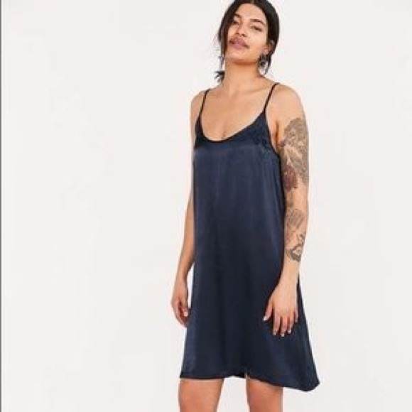 Obey Navy Embroidered Plunge Slip Dress S - Picture 1 of 12